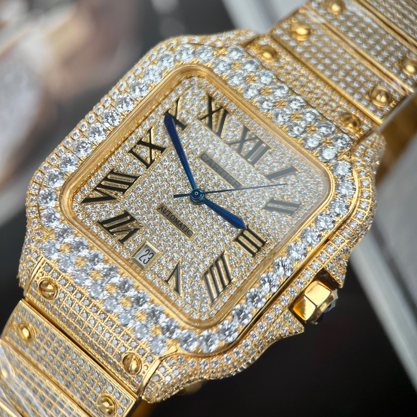 Cartier De Santos Pierre Swarovski complète personnalisée pour homme plaqué or jaune pvd