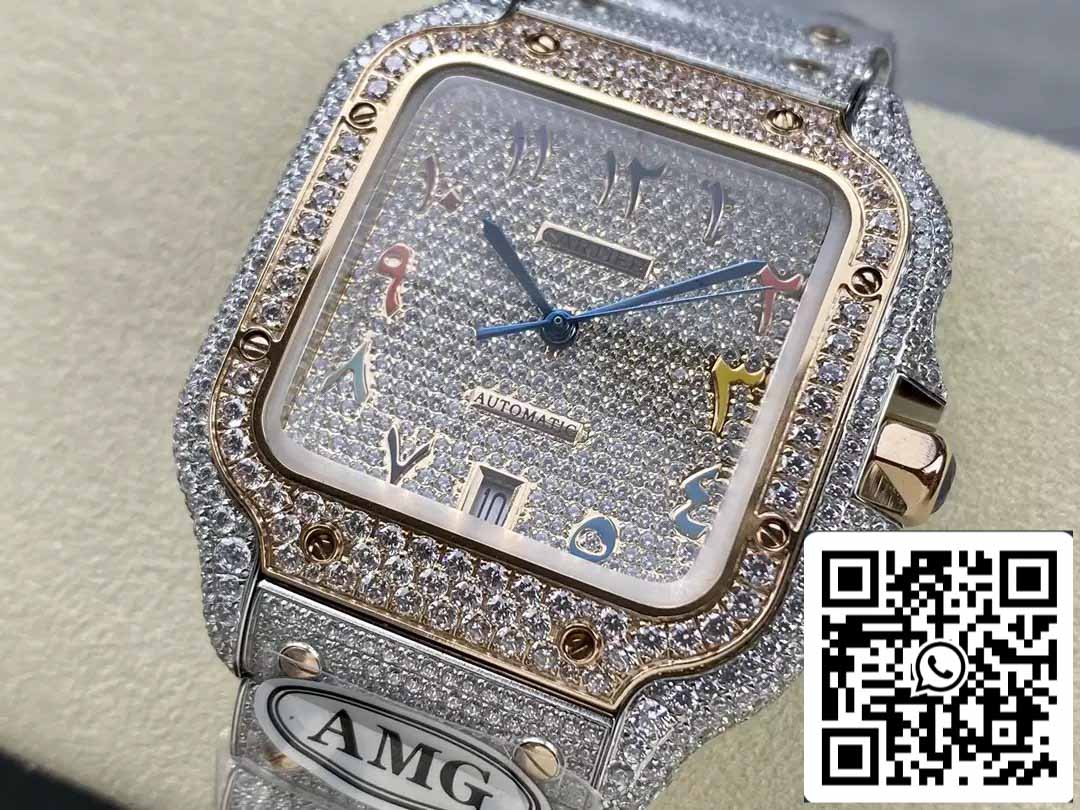 Santos De Cartier Diamantuhren Ziffernblatt in Roségold 1:1 Beste Edition AMG Factory Swarovski-Stein