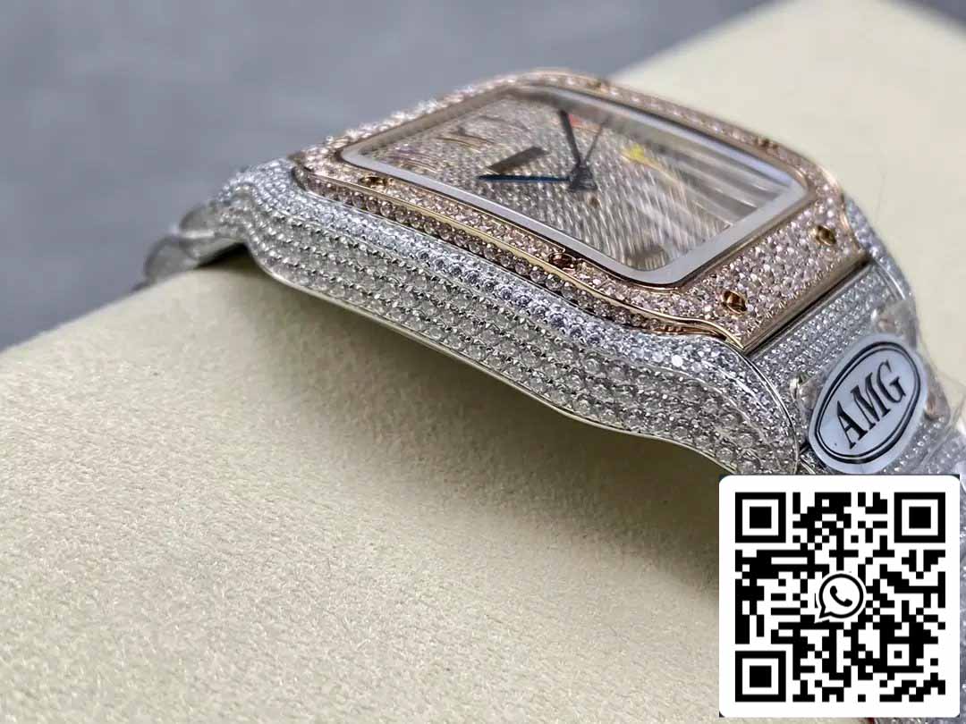 Santos De Cartier Diamantuhren Ziffernblatt in Roségold 1:1 Beste Edition AMG Factory Swarovski-Stein