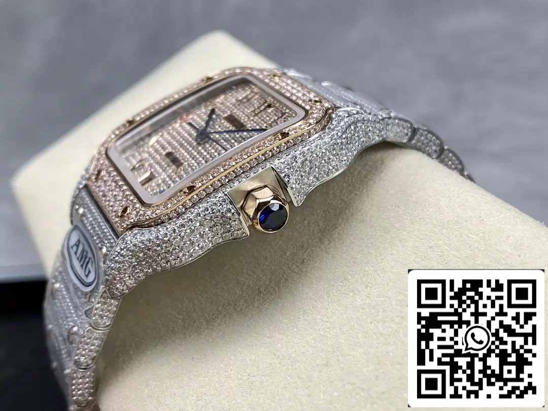 Santos De Cartier Diamantuhren Ziffernblatt in Roségold 1:1 Beste Edition AMG Factory Swarovski-Stein