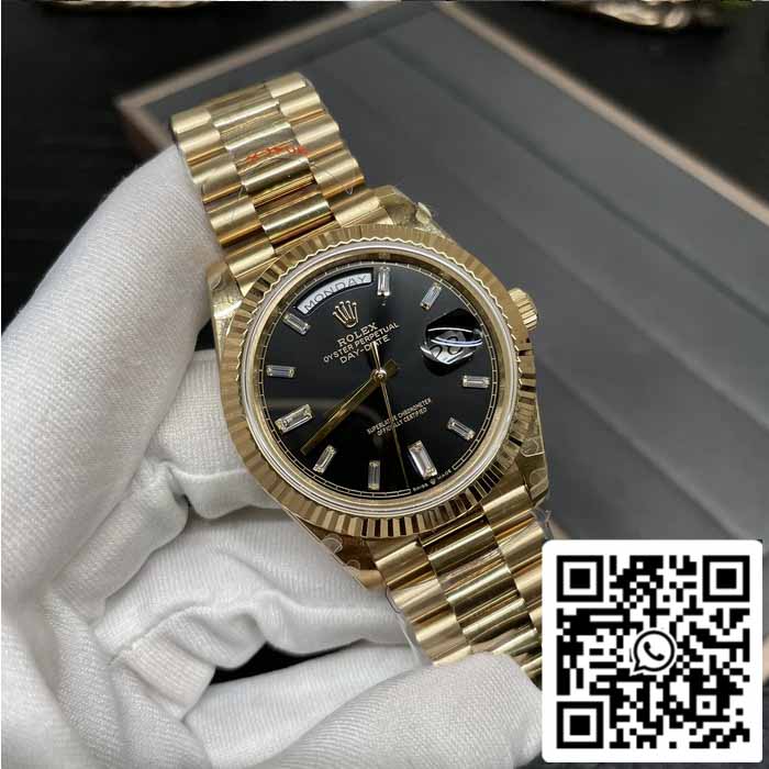 Rolex Day Date 40 M228238 -0004 Schwarzes Diamant-Zifferblatt 1:1 Best Edition GM Factory V3 Gegengewichtsversion
