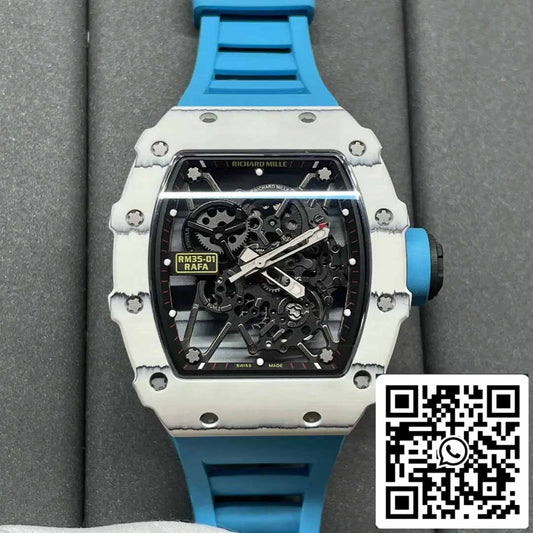 Richard Mille RM35-01 Sonic Factory 1:1 Best Edition Weiß Carbon NTPT Blaues Kautschukarmband