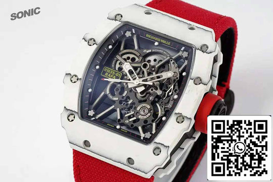 Richard Mille RM35-01 Sonic Factory 1:1 Best Edition Blanc Carbone NTPT Bracelet Velcro Rouge