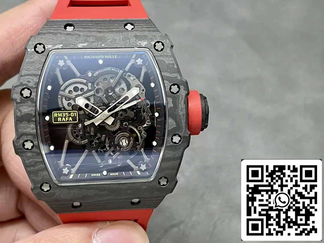 Richard Mille RM35-01 Sonic Factory 1:1 Best Edition Bracelet en caoutchouc rouge noir carbone NTPT