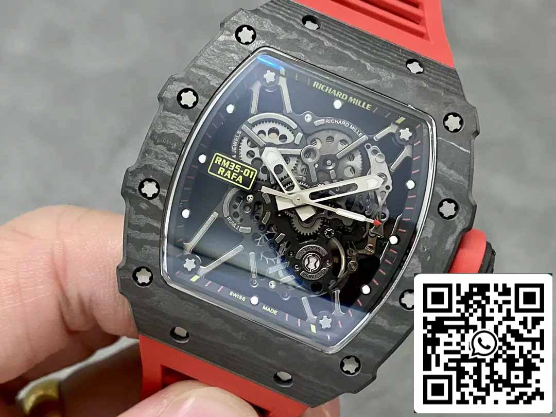 Richard Mille RM35-01 Sonic Factory 1:1 Best Edition Bracelet en caoutchouc rouge noir carbone NTPT