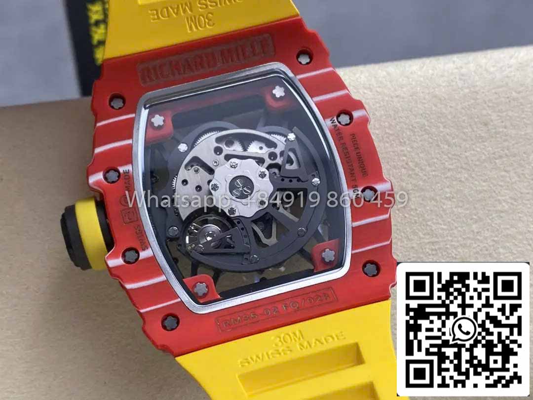 Richard Mille RM035-02 1:1 Meilleur clone R7 Factory Boîtier en carbone rouge Bracelet jaune