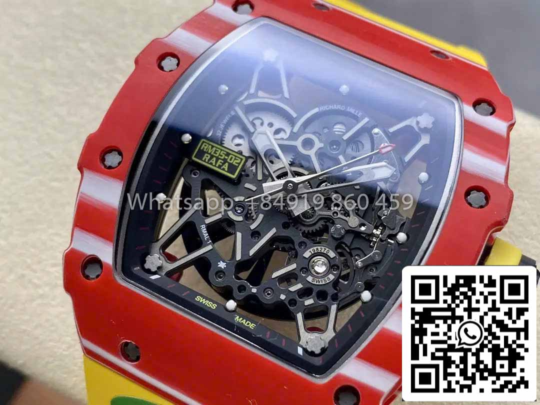Richard Mille RM035-02 1:1 Meilleur clone R7 Factory Boîtier en carbone rouge Bracelet jaune