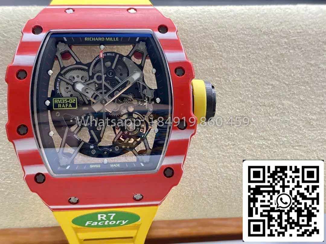Richard Mille RM035-02 1:1 Meilleur clone R7 Factory Boîtier en carbone rouge Bracelet jaune