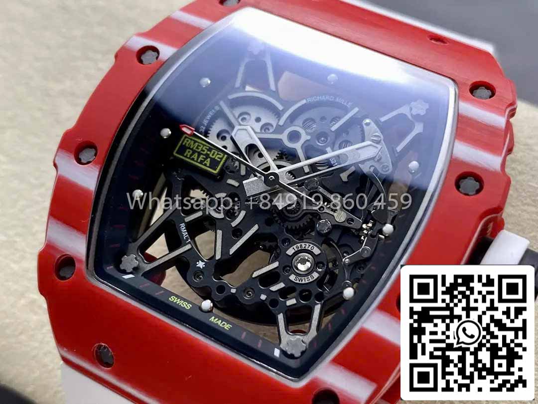 Richard Mille RM035-02 1:1 Meilleur clone R7 Factory Boîtier en carbone rouge Bracelet blanc