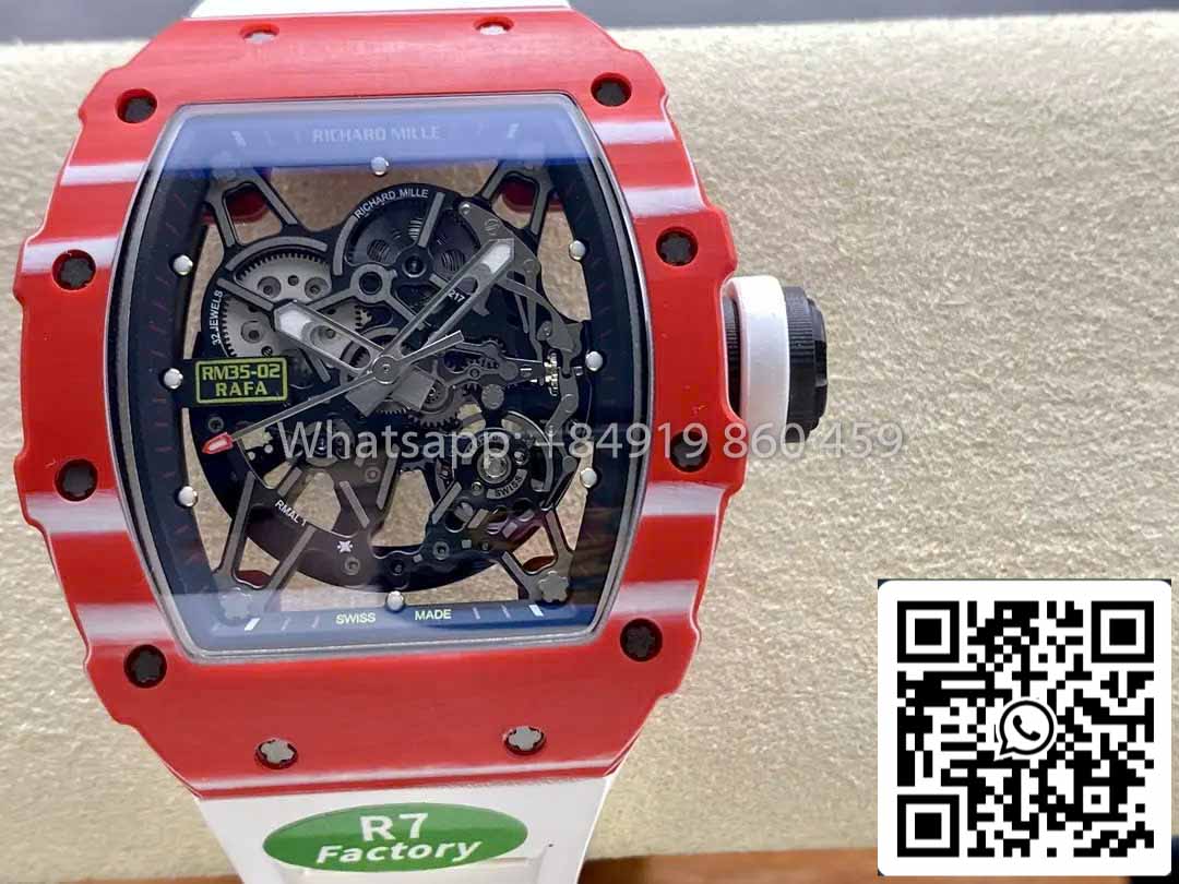 Richard Mille RM035-02 1:1 Meilleur clone R7 Factory Boîtier en carbone rouge Bracelet blanc