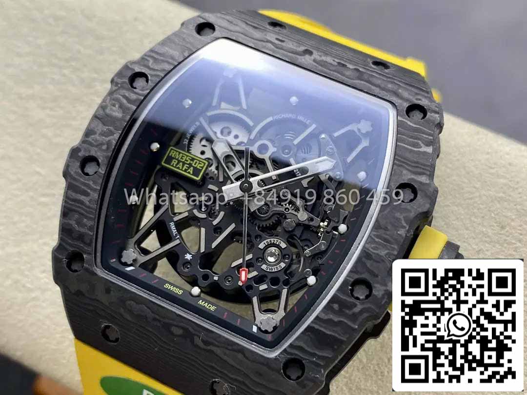 Richard Mille RM035-02 1:1 Meilleur clone R7 Factory NTPT Boîtier en carbone Bracelet jaune