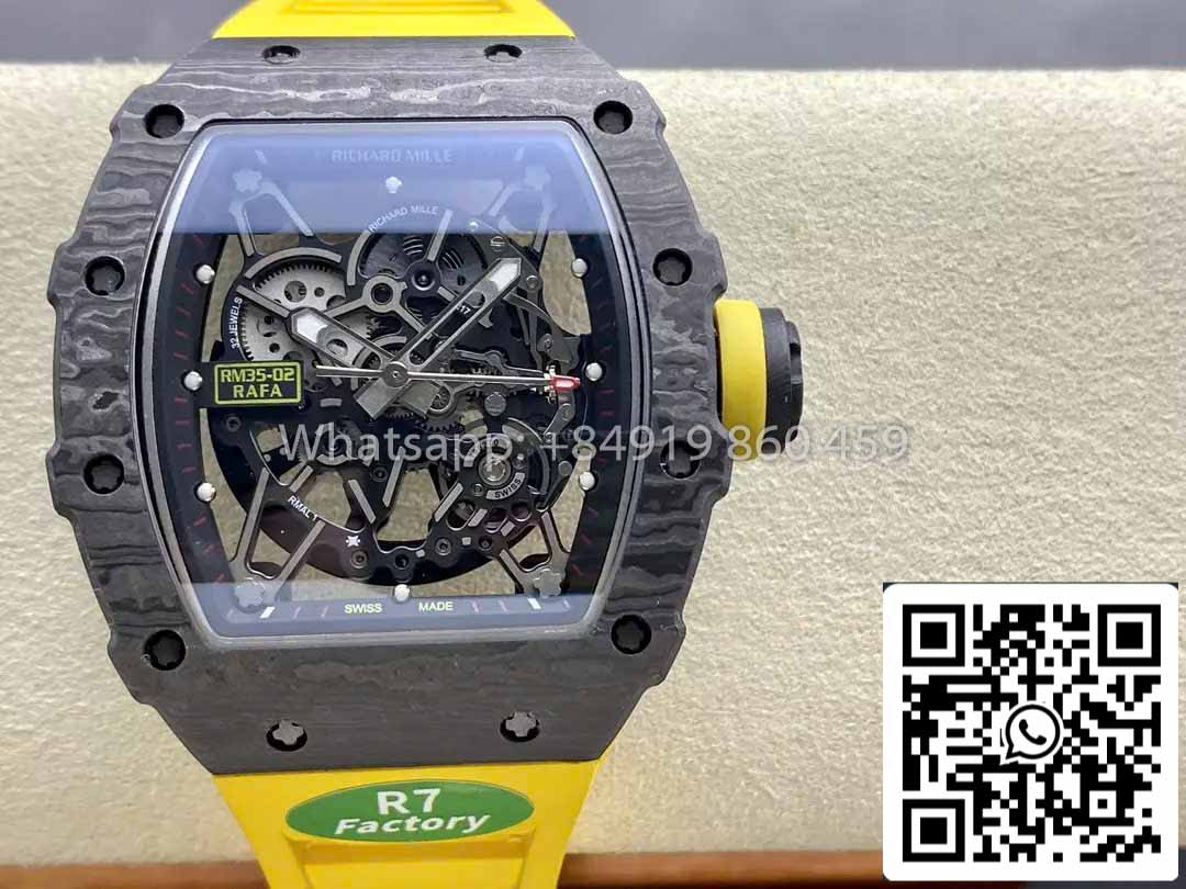 Richard Mille RM035-02 1:1 Meilleur clone R7 Factory NTPT Boîtier en carbone Bracelet jaune