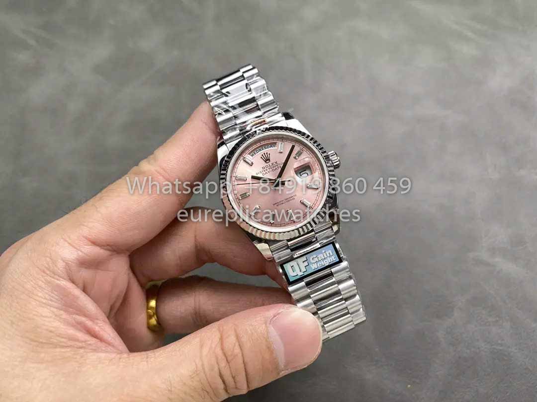 Rolex Day Date 128236 QF Factory 1:1 Bester Klon mit rosa Diamant-Zifferblatt