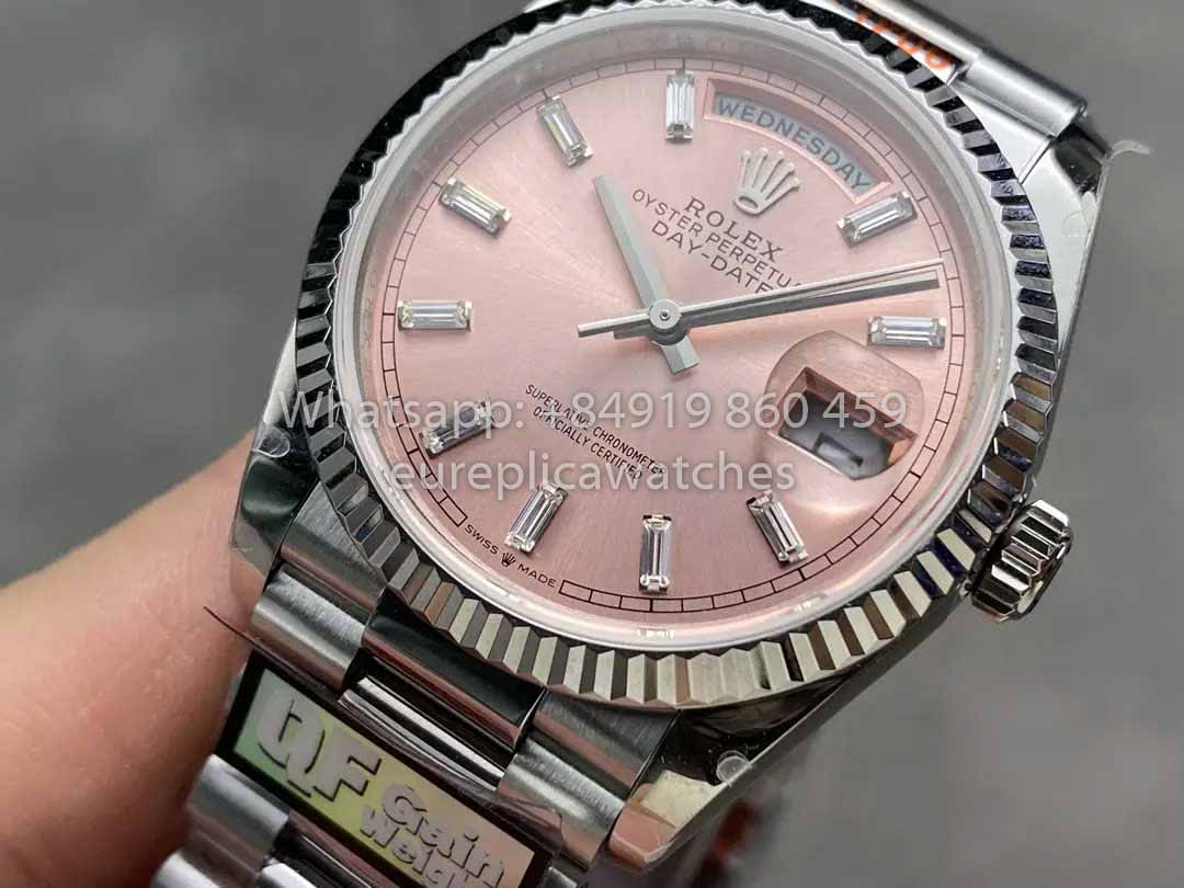 Rolex Day Date 128236 QF Factory 1:1 Bester Klon mit rosa Diamant-Zifferblatt