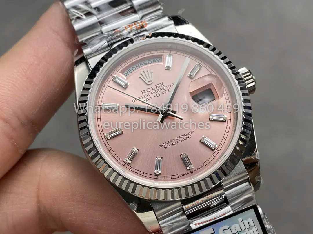 Rolex Day Date 128236 QF Factory 1:1 Bester Klon mit rosa Diamant-Zifferblatt