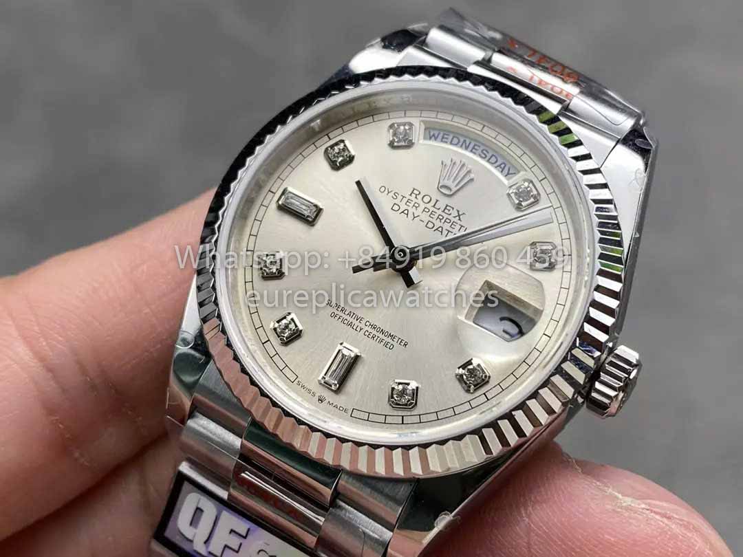 Rolex Day Date 128239 QF Factory 1:1 Bester Klon, silbernes Diamant-Zifferblatt