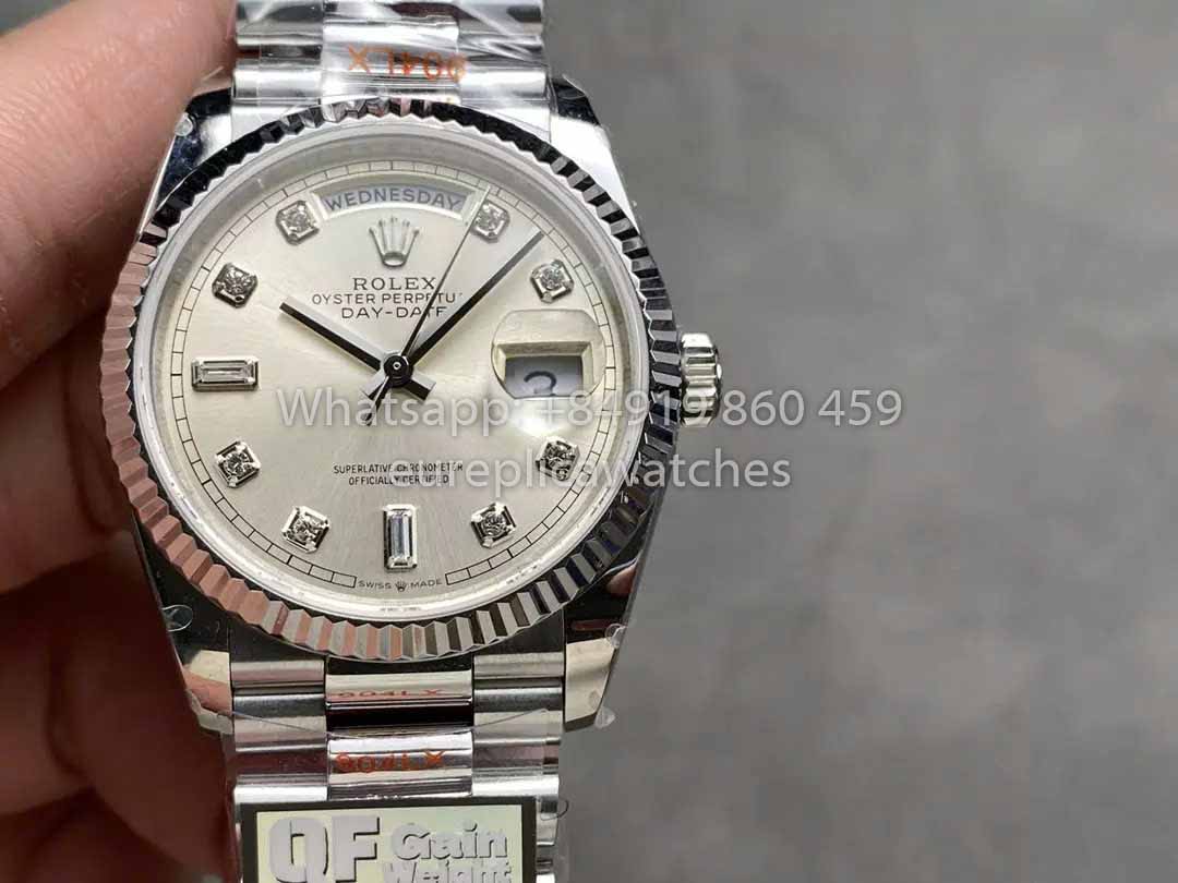 Rolex Day Date 128239 QF Factory 1:1 Bester Klon, silbernes Diamant-Zifferblatt