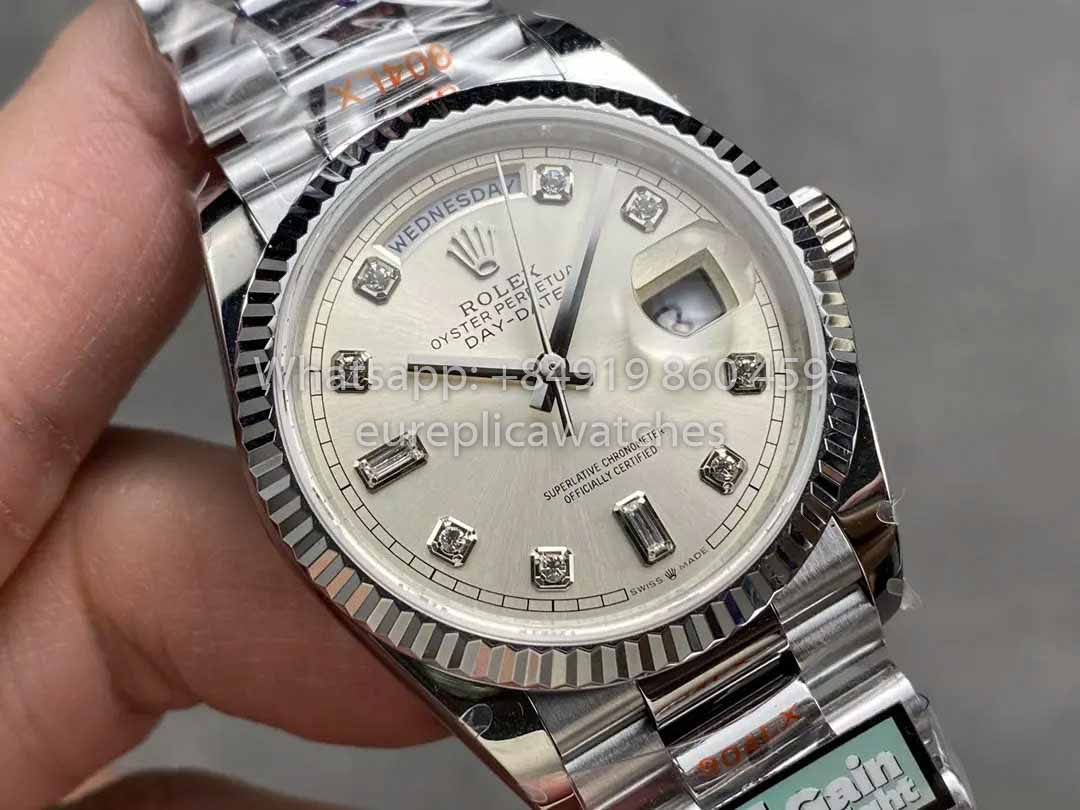 Rolex Day Date 128239 QF Factory 1:1 Bester Klon, silbernes Diamant-Zifferblatt