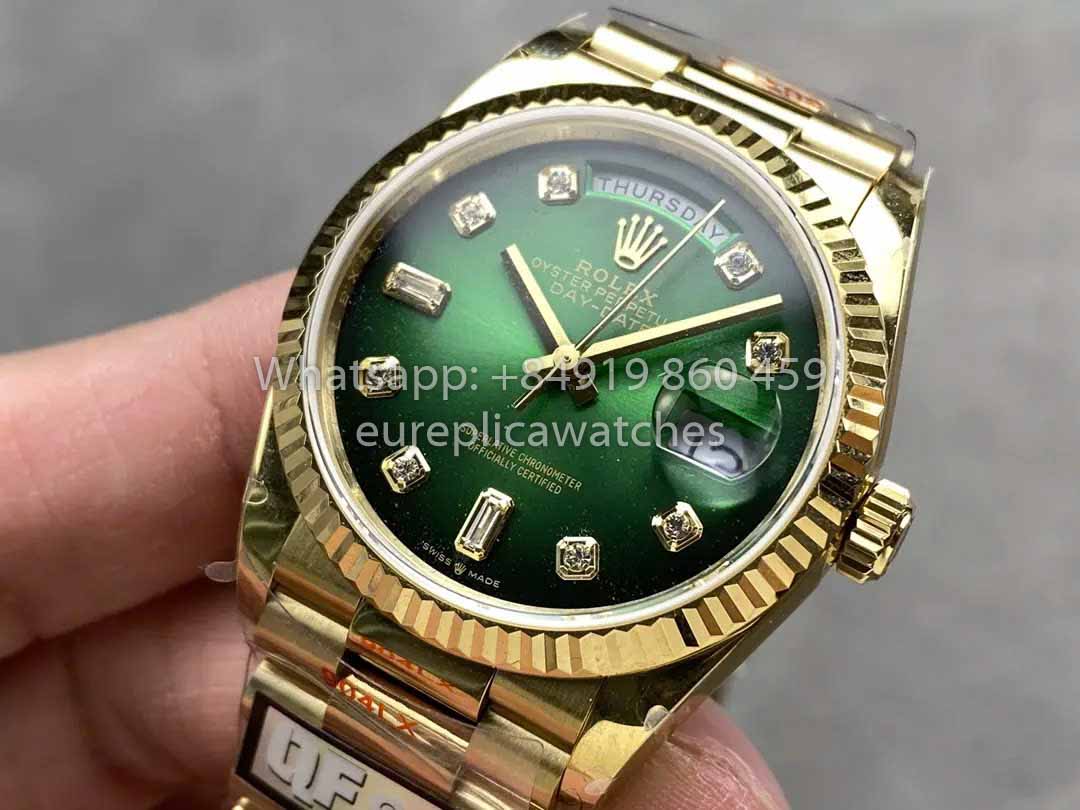 Rolex Day Date 128238-0069 QF Factory 1:1 Meilleur clone Cadran Diamant Vert