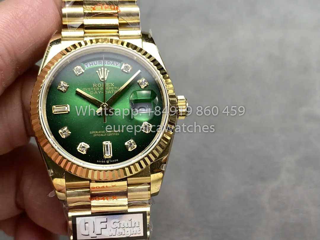 Rolex Day Date 128238-0069 QF Factory 1:1 Meilleur clone Cadran Diamant Vert