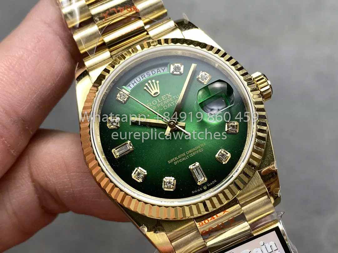 Rolex Day Date 128238-0069 QF Factory 1:1 Meilleur clone Cadran Diamant Vert