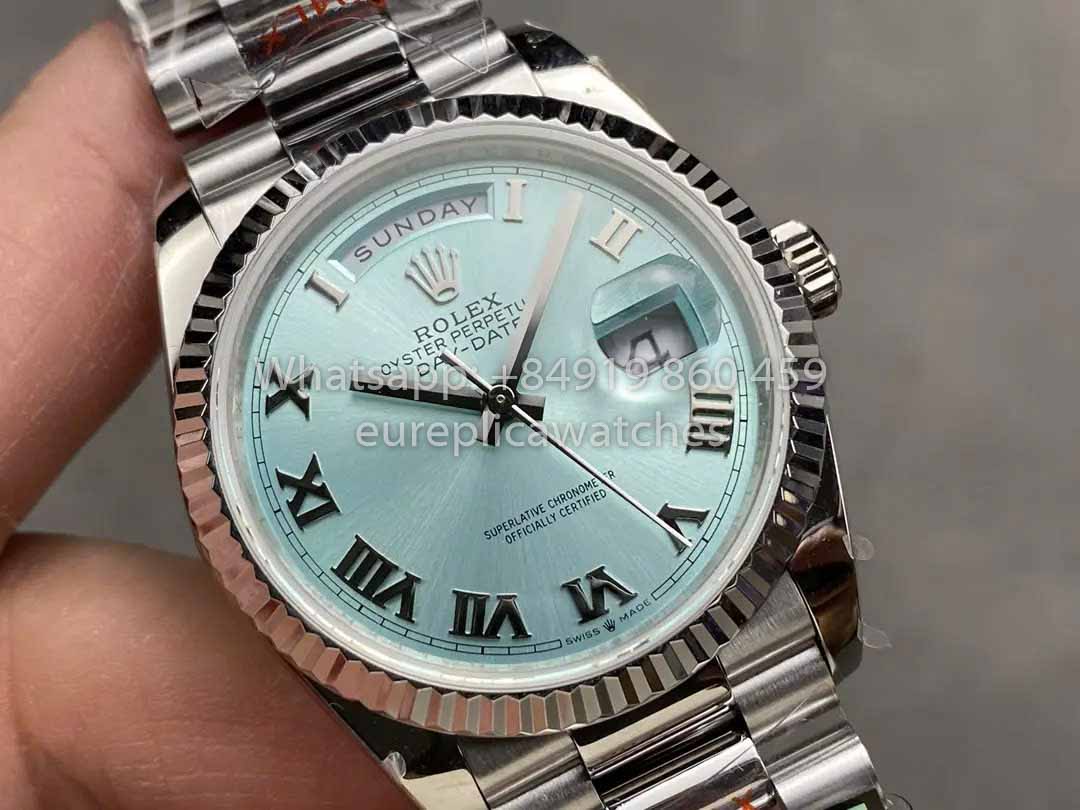 Rolex Day Date M128236 QF Factory 1:1 Meilleur clone Cadran à chiffres bleu glacier