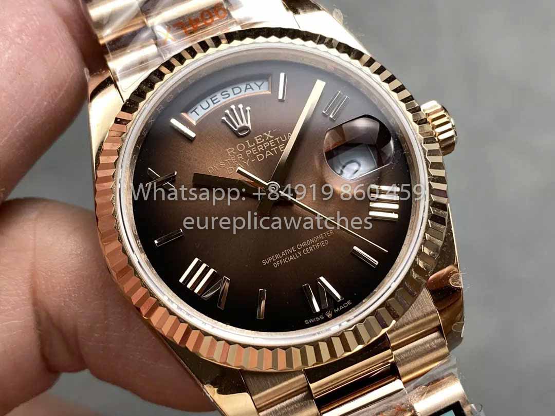 Rolex Day Date M128235-0075 Cadran à chiffres QF Factory 1:1 Meilleur clone Cadran chocolat Or rose