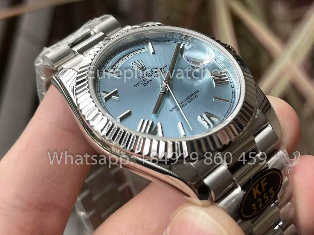 Rolex Day Date 40 228236 Weißgold Platin geriffelte Lünette 1:1 Bester Klon KF Factory 215 Gramm