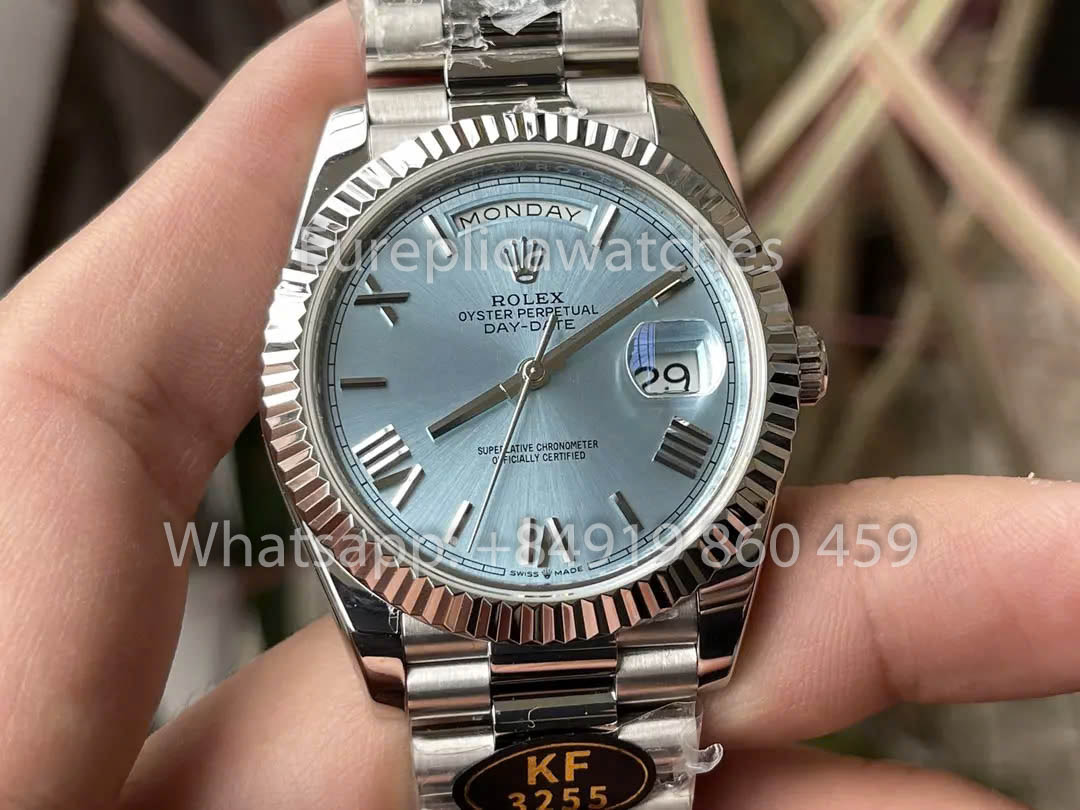 Rolex Day Date 40 228236 Weißgold Platin geriffelte Lünette 1:1 Bester Klon KF Factory 215 Gramm