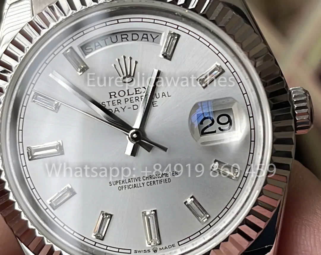 Rolex White  Gold Day Date 40 228236-0002 Platinum Fluted Bezel  1:1 Best Clone KF Factory 215 Gram