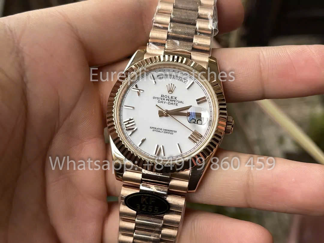Rolex Everose Gold Day Date 40 228235-0032 Cadran Blanc 1:1 Meilleur Clone KF Factory 215 Grammes