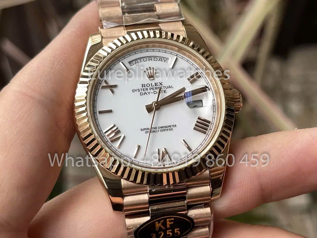 Rolex Everose Gold Day Date 40 228235-0032 Cadran Blanc 1:1 Meilleur Clone KF Factory 215 Grammes