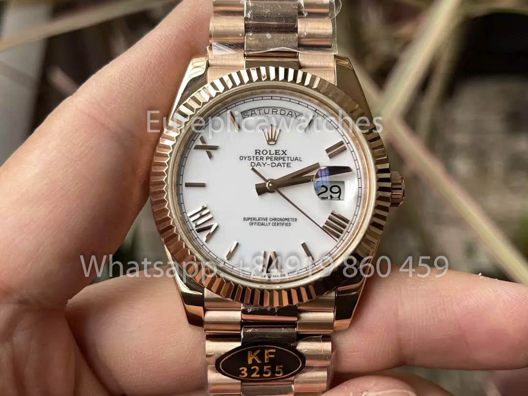 Rolex Everose Gold Day Date 40 228235-0032 Cadran Blanc 1:1 Meilleur Clone KF Factory 215 Grammes