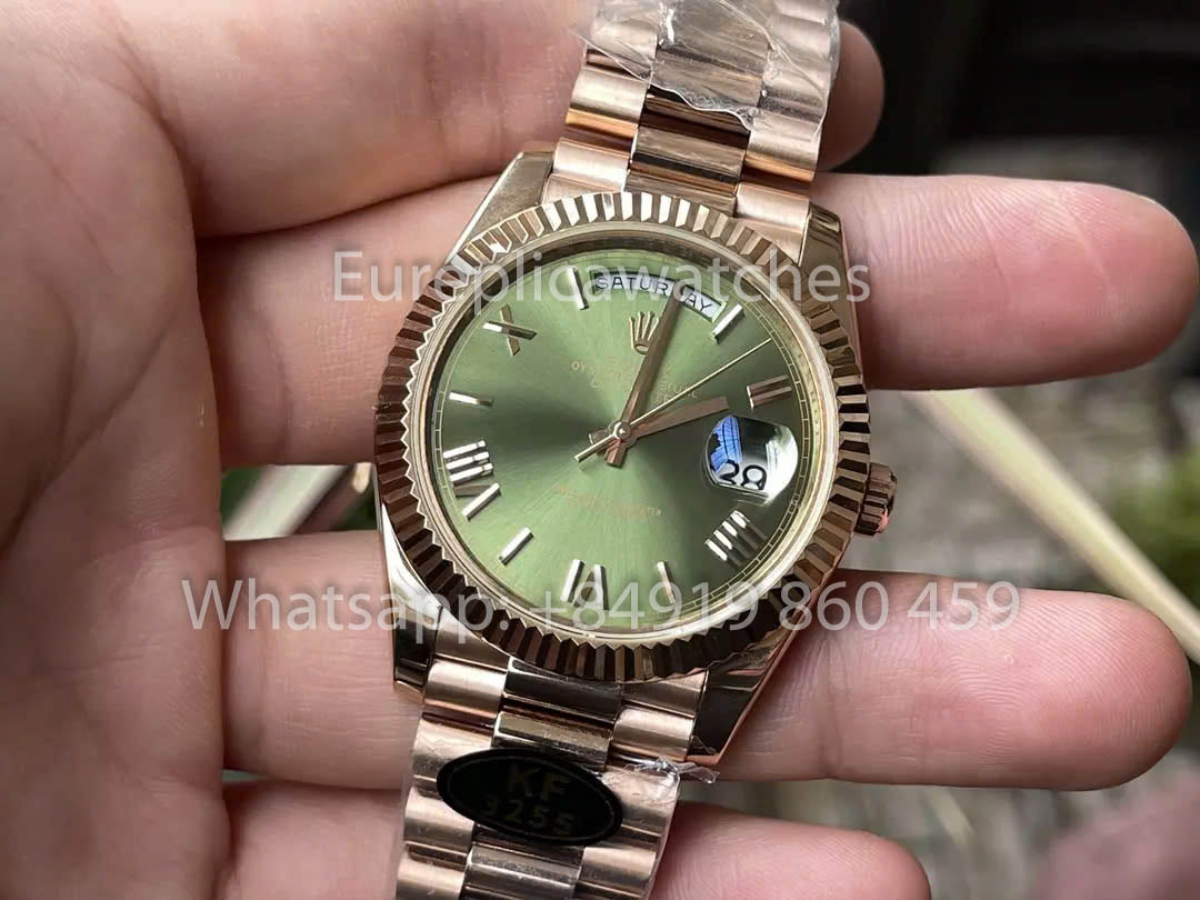 Rolex Everose Gold Day Date 40 228235-0025 Green Dial  1:1 Best Clone KF Factory 215 Gram
