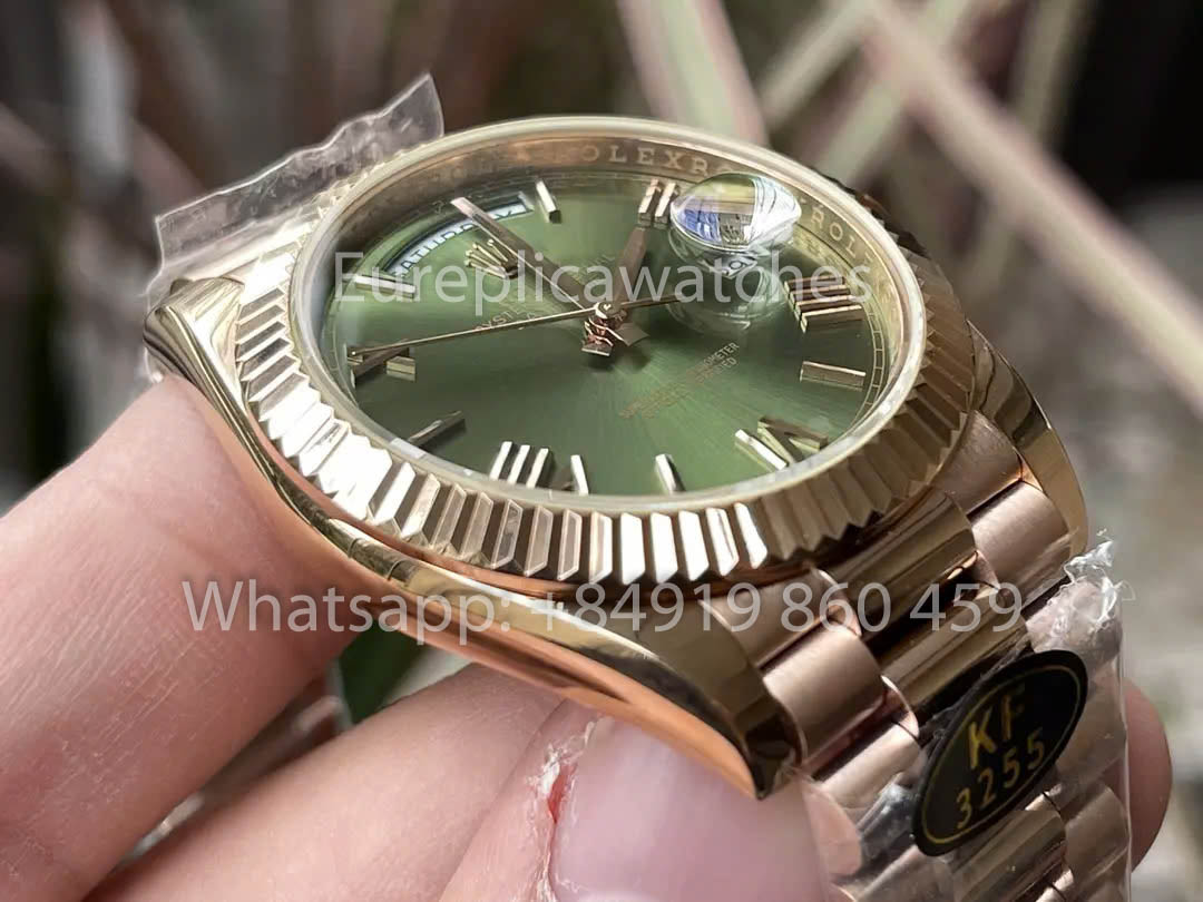 Rolex Everose Gold Day Date 40 228235-0025 Green Dial  1:1 Best Clone KF Factory 215 Gram