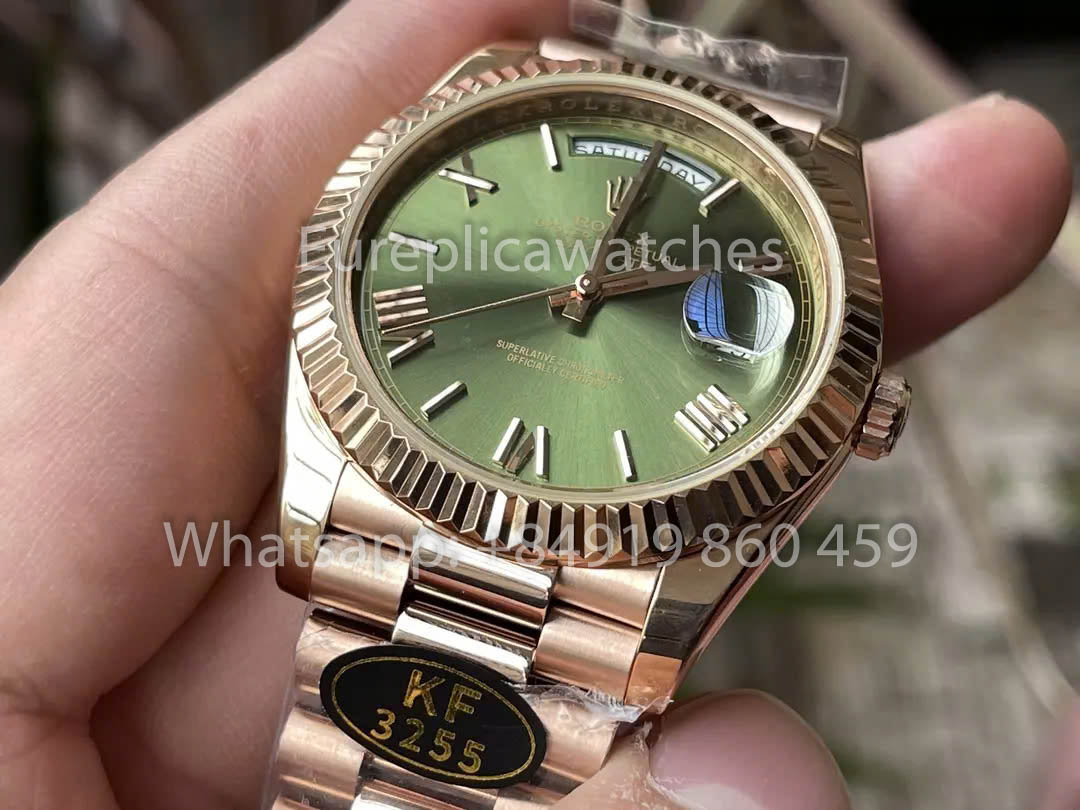 Rolex Everose Gold Day Date 40 228235-0025 Green Dial  1:1 Best Clone KF Factory 215 Gram