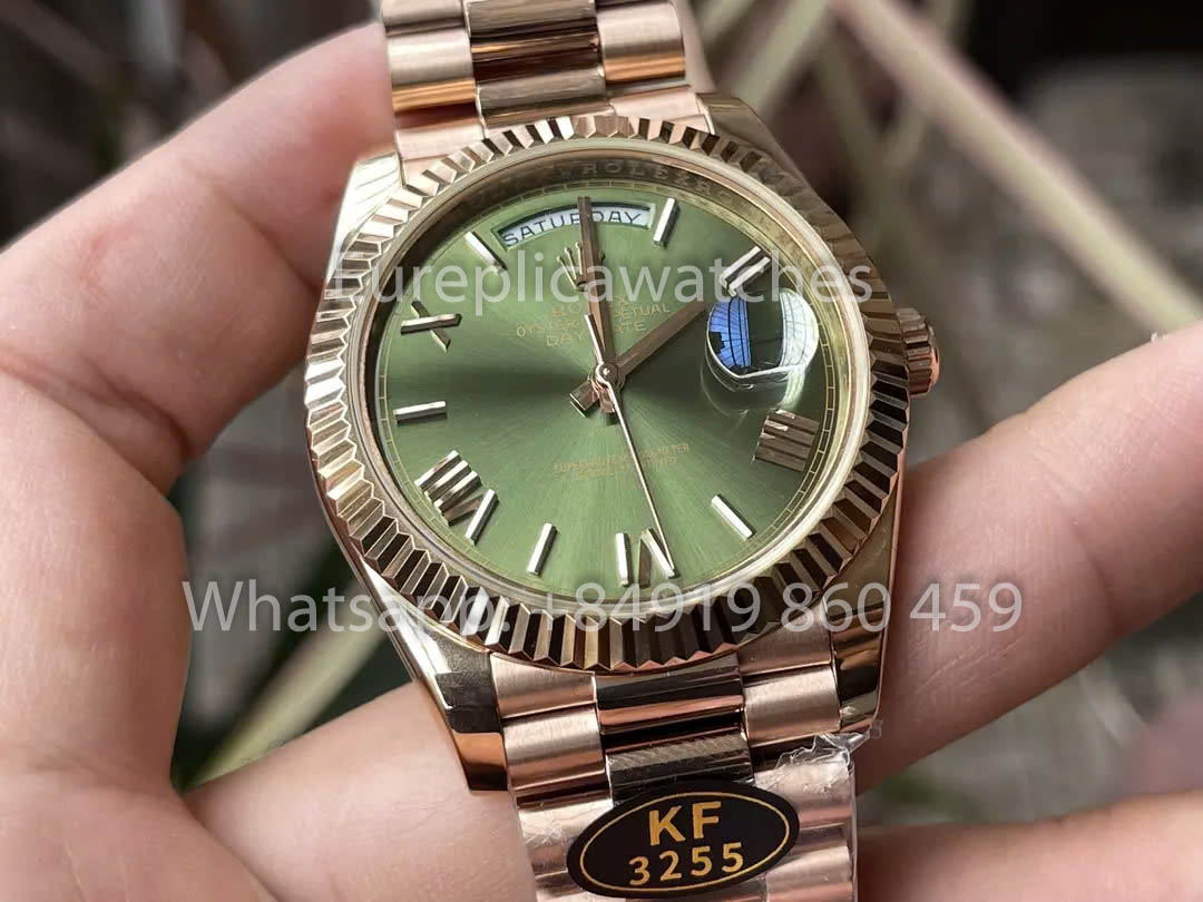 Rolex Everose Gold Day Date 40 228235-0025 Green Dial  1:1 Best Clone KF Factory 215 Gram