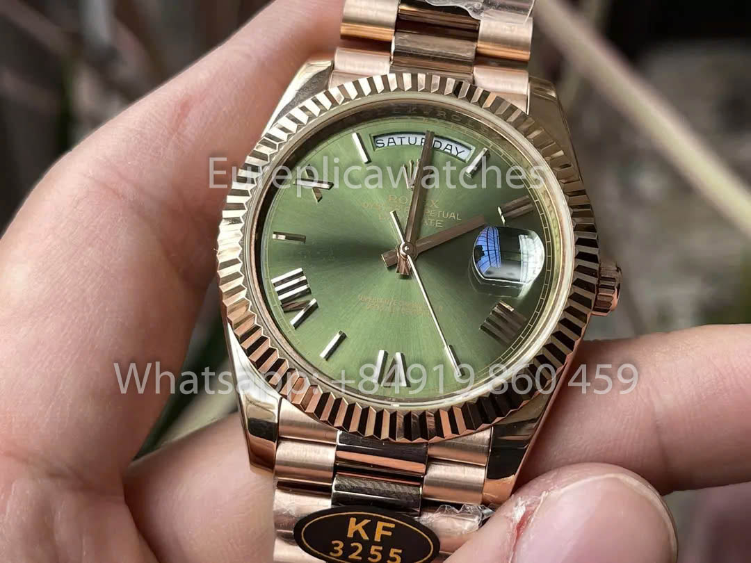 Rolex Everose Gold Day Date 40 228235-0025 Green Dial  1:1 Best Clone KF Factory 215 Gram