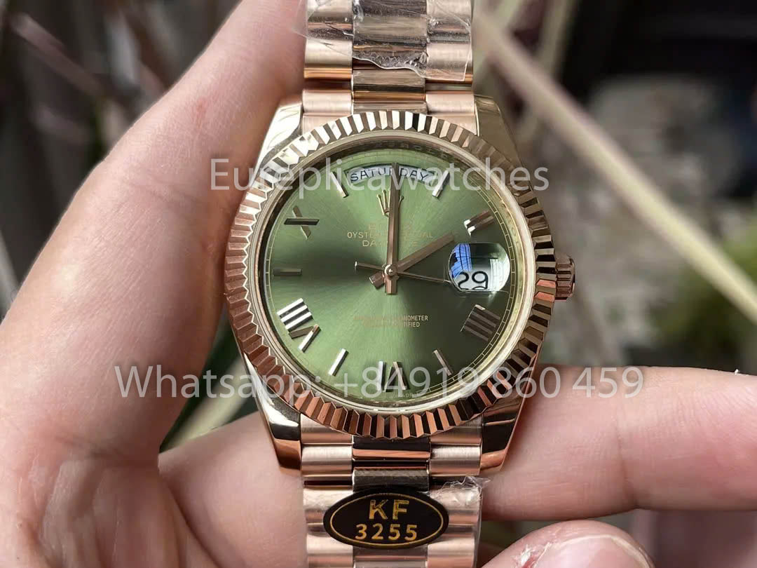 Rolex Everose Gold Day Date 40 228235-0025 Green Dial  1:1 Best Clone KF Factory 215 Gram