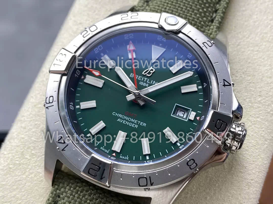 Breitling Avenger Automatic GMT 44 BLS Factory 1:1 Bester Klon Grünes Zifferblatt Klettband