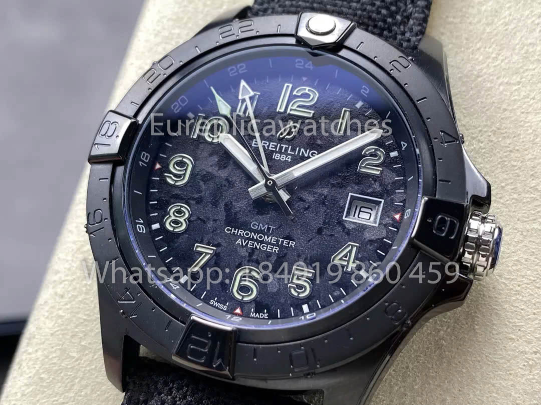 Breitling Avenger Automatic GMT 44 BLS Factory 1:1 Best Clone Black Velcro Strap
