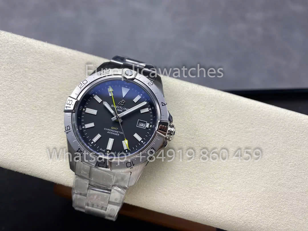 Breitling Avenger Automatic GMT 44 BLS Factory 1:1 Best Clone Grey Dial Yellow Pointer SS