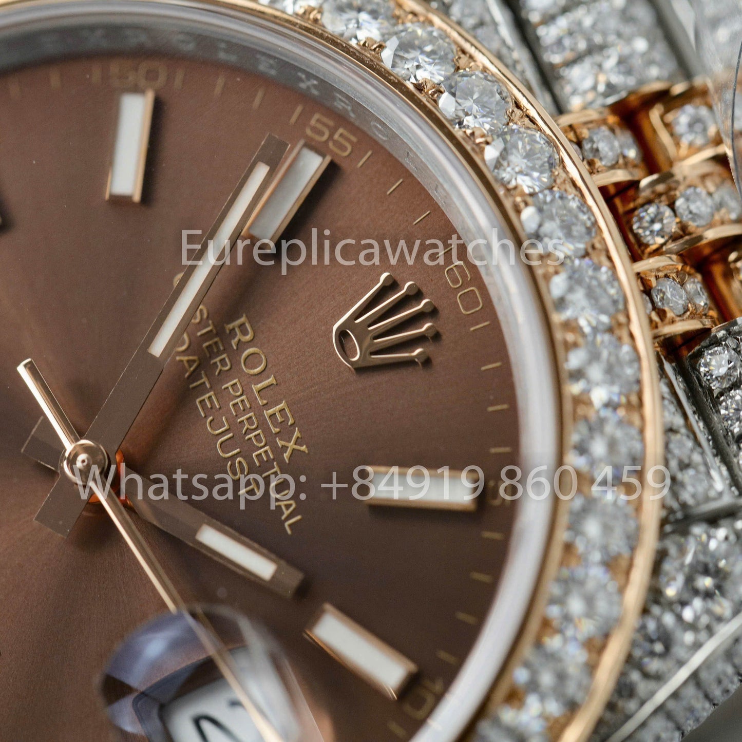Rolex Datejust 41 mm, individueller Voll-Moissanit, 1:1-Klon, schokoladenbraunes Zifferblatt