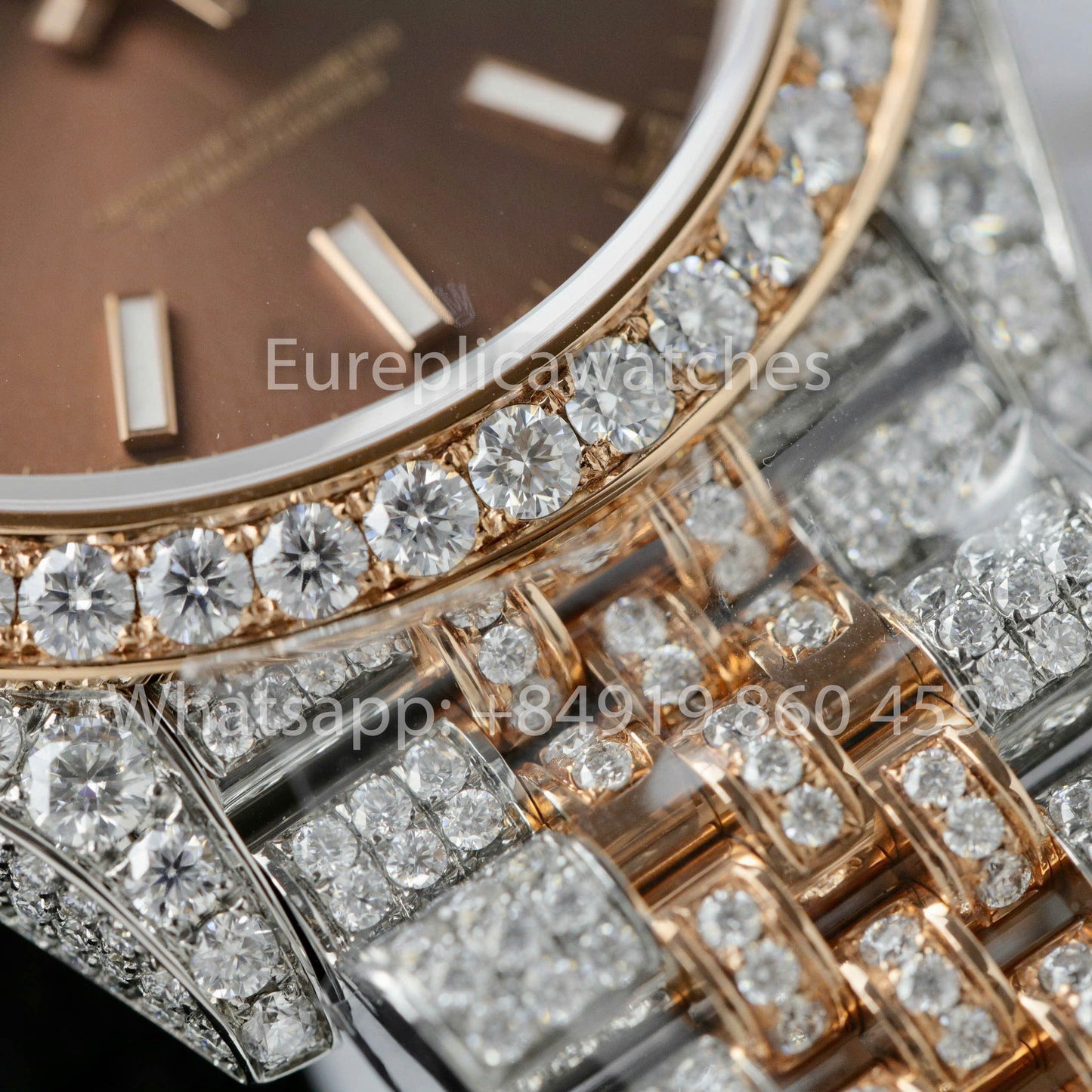 Rolex Datejust 41 mm, individueller Voll-Moissanit, 1:1-Klon, schokoladenbraunes Zifferblatt