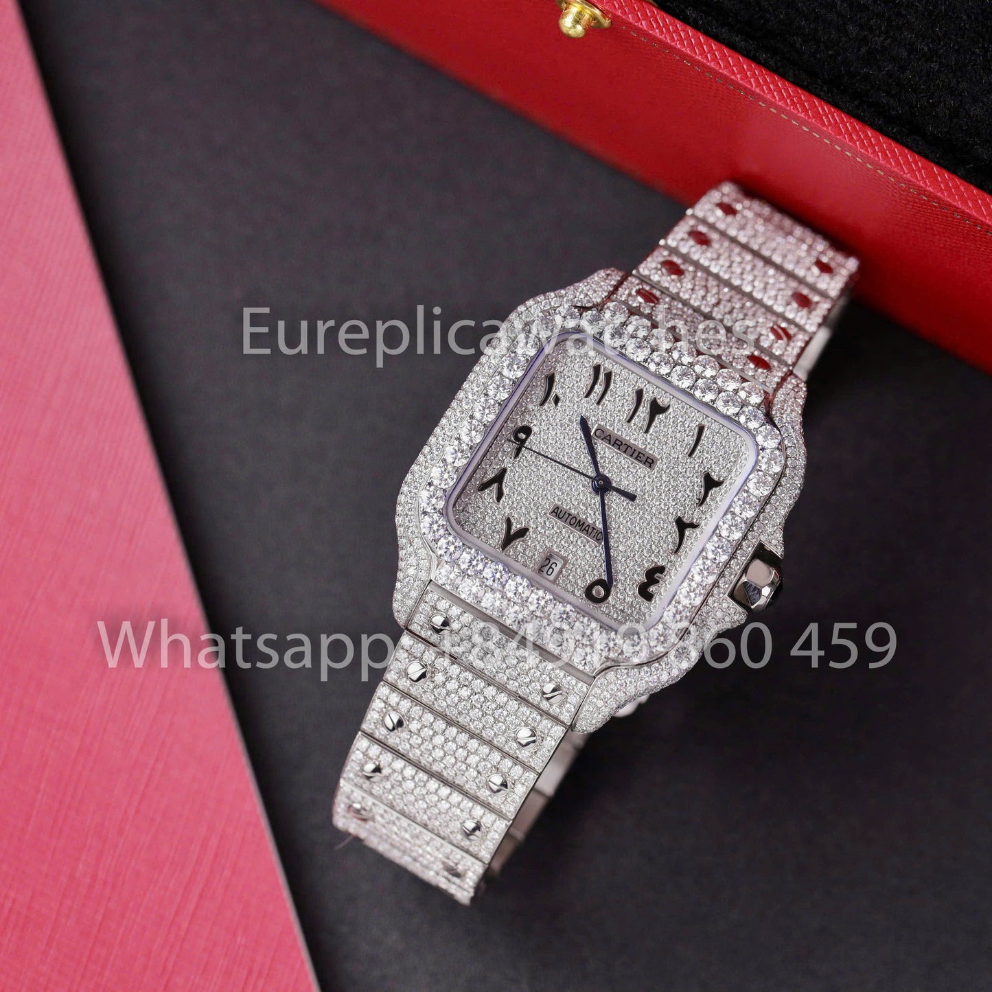 Santos De Cartier Moissanite Iced Out Watch Square Dial  1:1 Best Clone