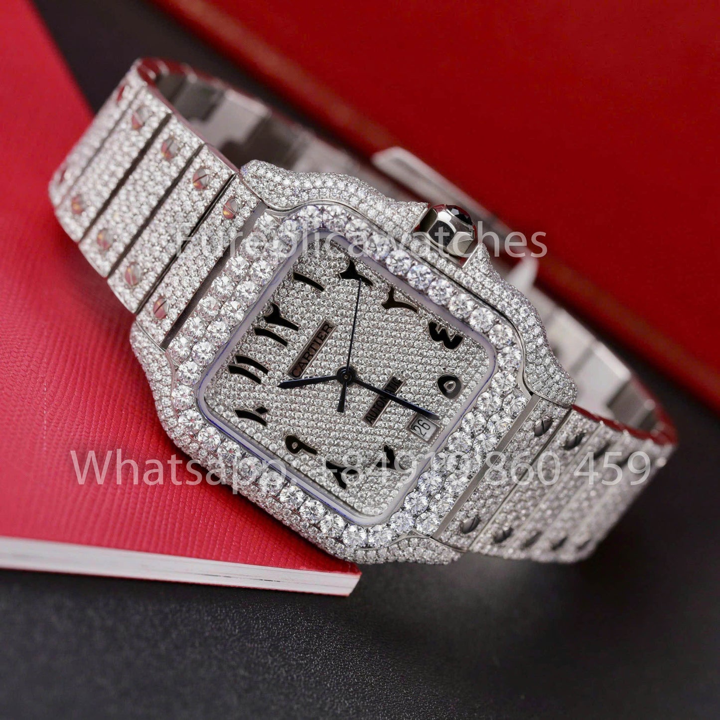 Santos De Cartier Moissanite Iced Out Watch Square Dial  1:1 Best Clone