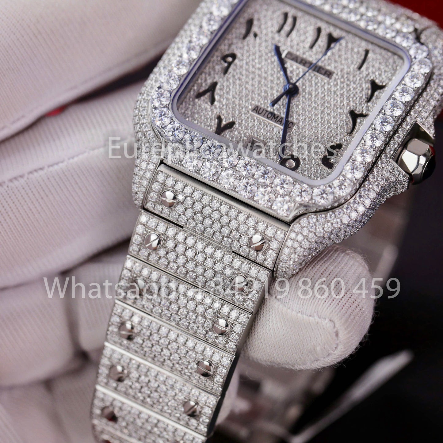 Santos De Cartier Moissanite Iced Out Watch Square Dial  1:1 Best Clone