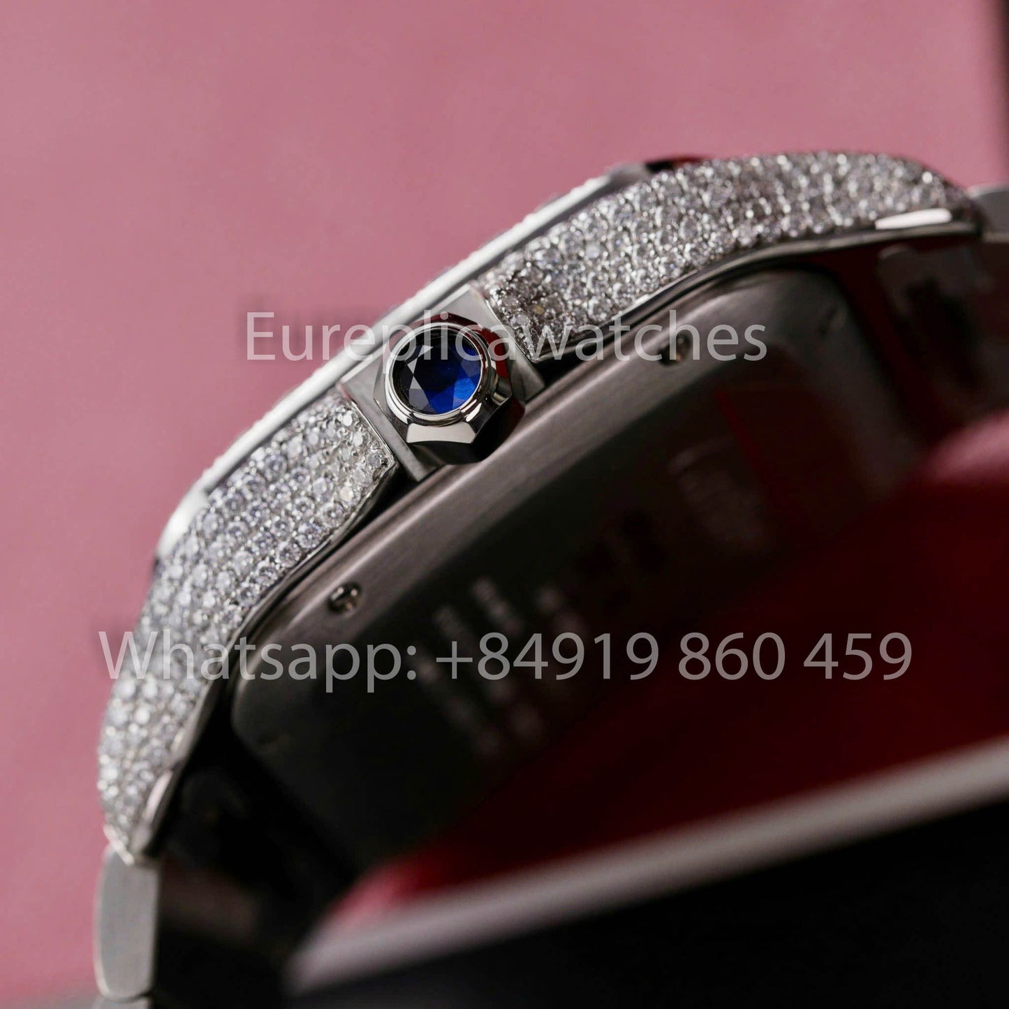 Santos De Cartier Moissanite Iced Out Watch Square Dial  1:1 Best Clone
