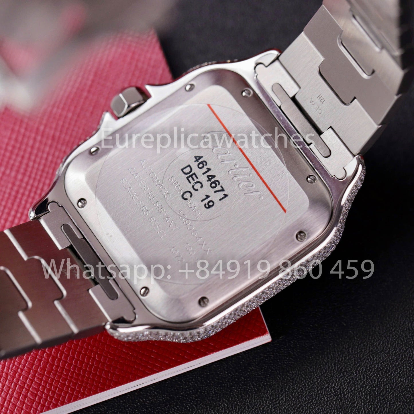 Santos De Cartier Moissanite Iced Out Watch Square Dial  1:1 Best Clone