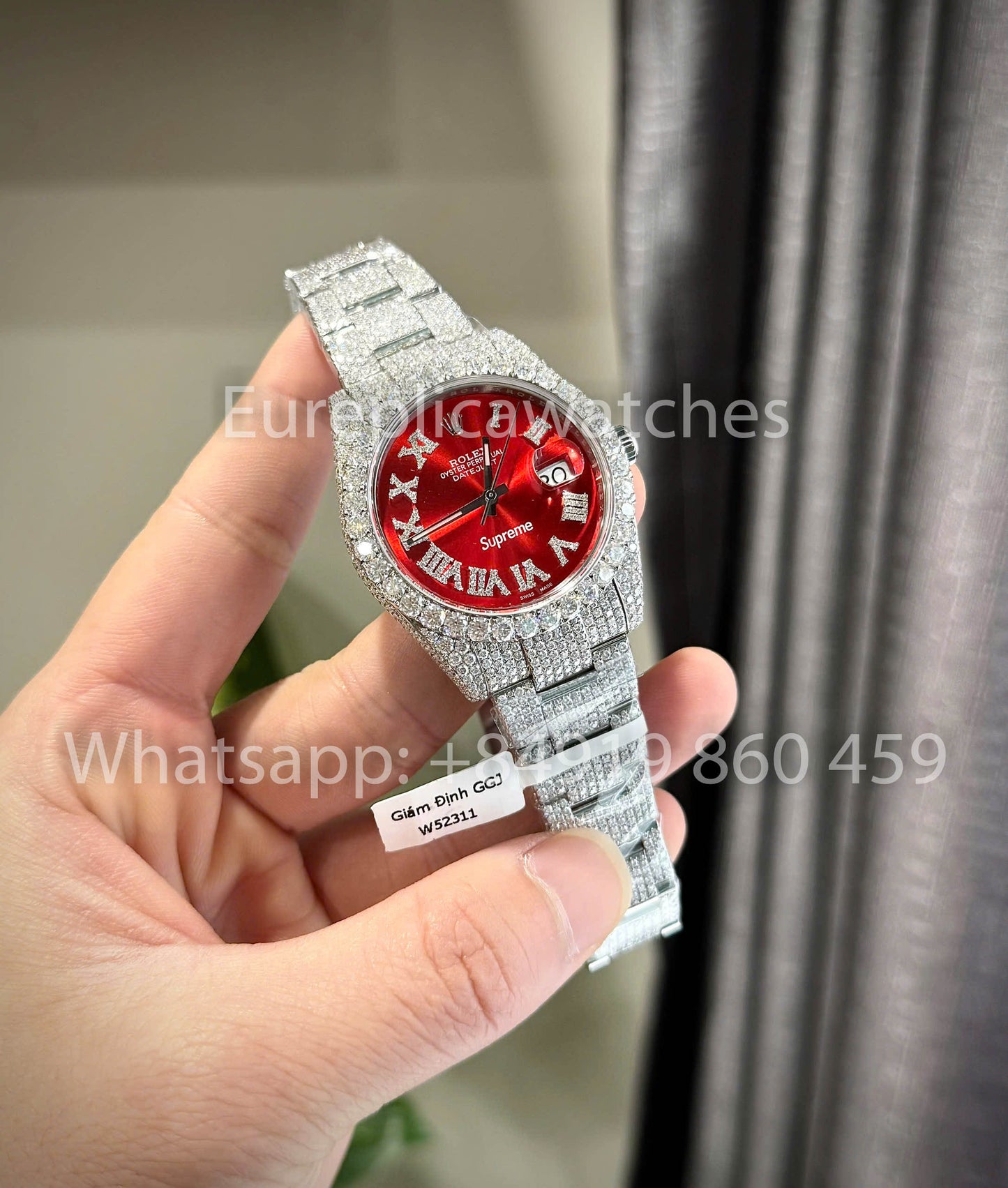 Rolex Datejust Red Roman Dial Iced Out Moissanite 1:1 Best Clone